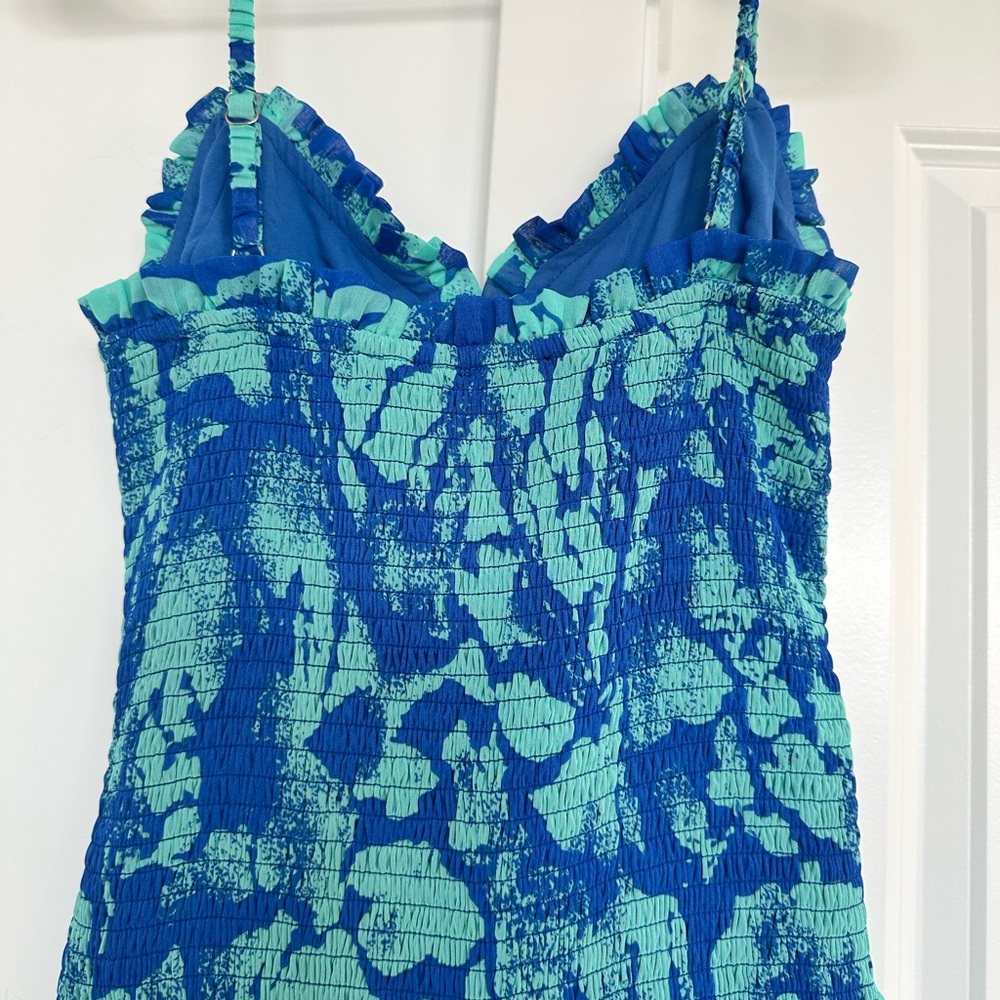 Vici Blue and Green Ruched Maxi Dress - Picture 6 of 11